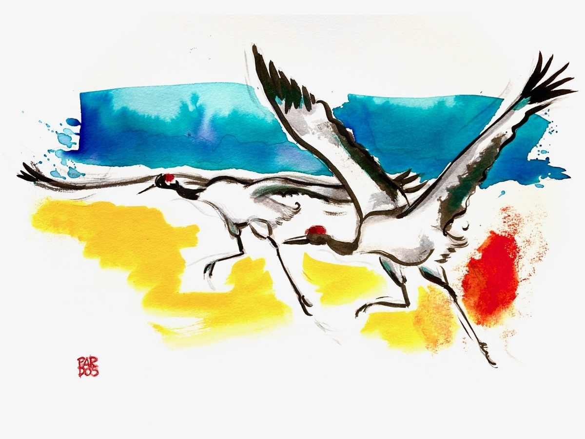 Impresión de un atardecer resuelto en tres gestos rápidos de color